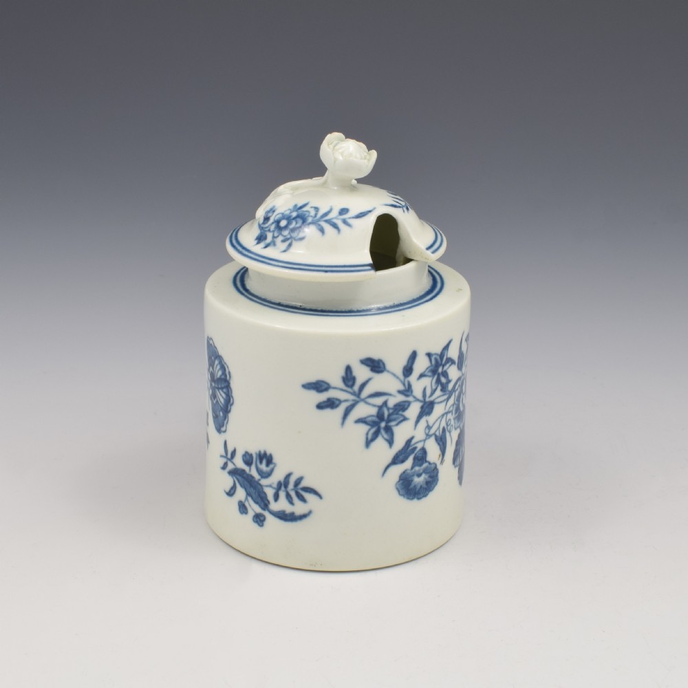 First Period Worcester Porcelain Three Flowers Wet Mustard Pot & Cover c.1770 View IV
