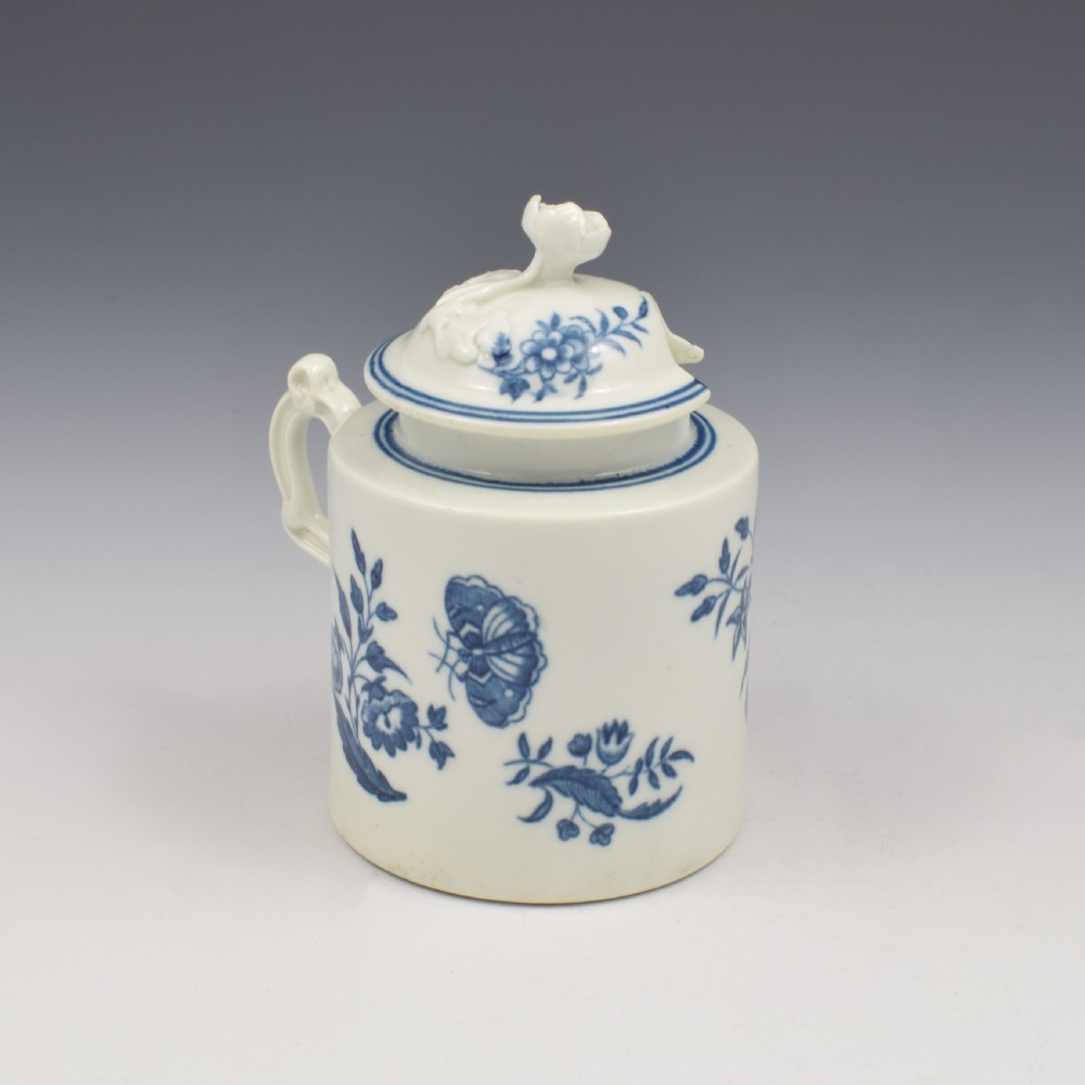 First Period Worcester Porcelain Three Flowers Wet Mustard Pot & Cover c.1770 View V