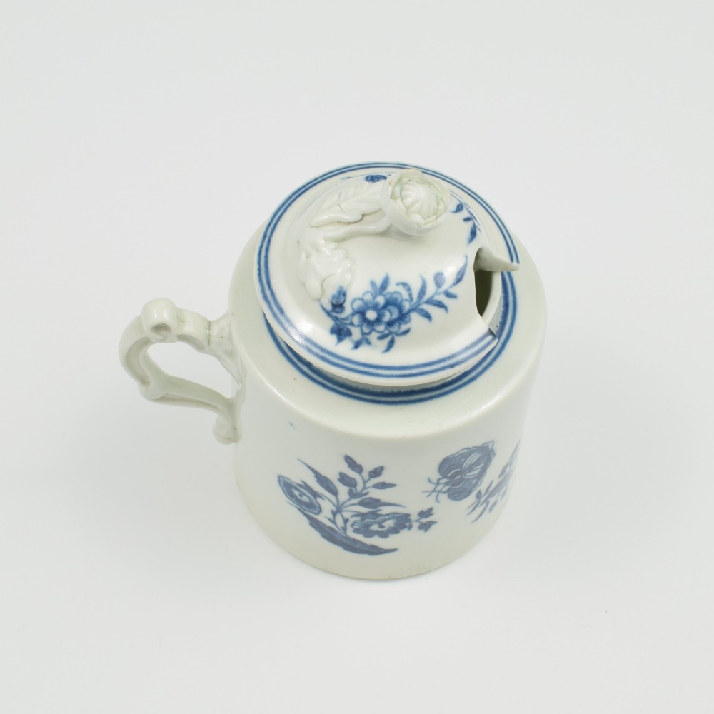 First Period Worcester Porcelain Three Flowers Wet Mustard Pot & Cover c.1770 View XIII