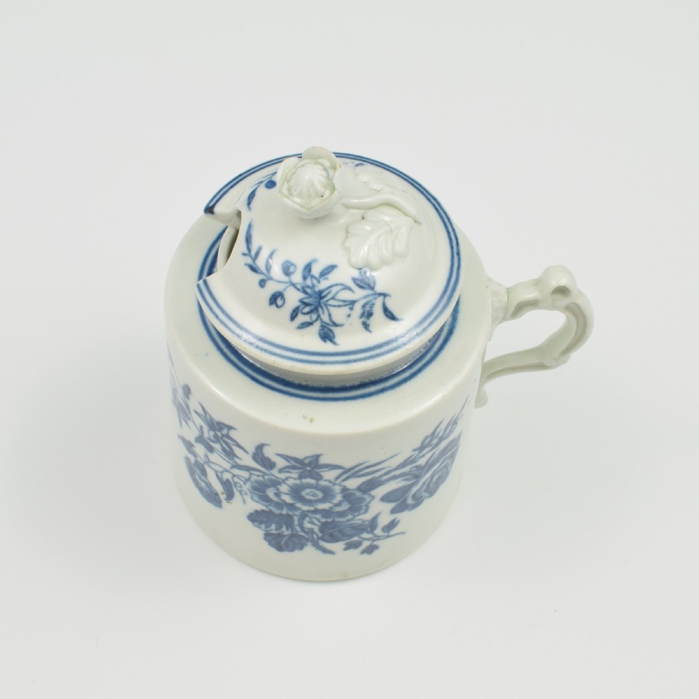 First Period Worcester Porcelain Three Flowers Wet Mustard Pot & Cover c.1770 View XIV
