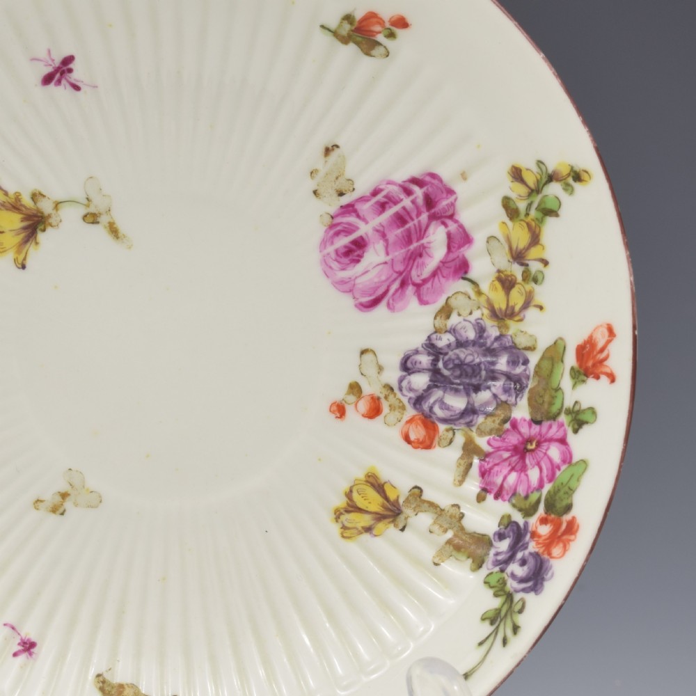 Early Derby Porcelain Ribbed Fluted Tea Bowl & Saucer c.1760 View III