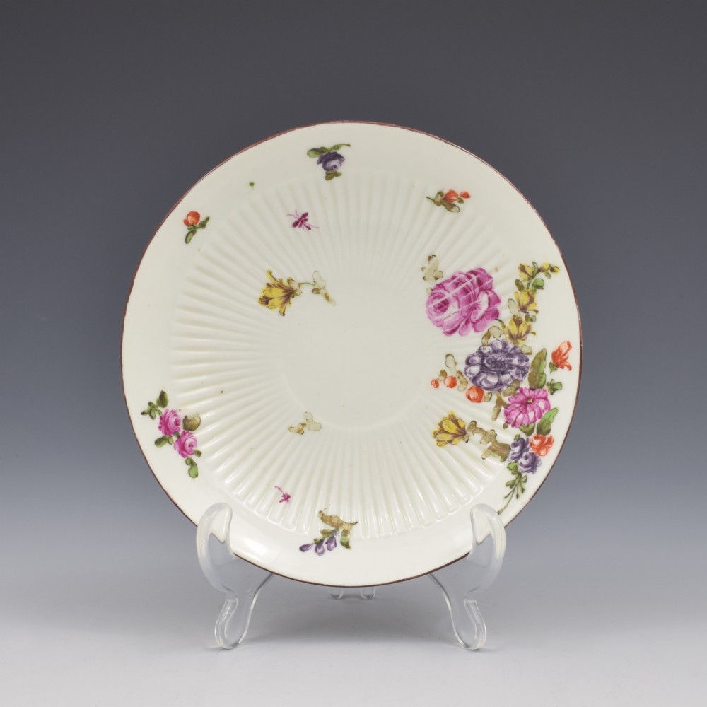 Early Derby Porcelain Ribbed Fluted Tea Bowl & Saucer c.1760 View V