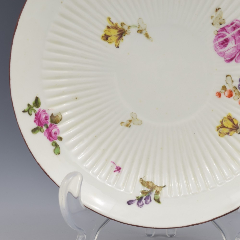 Early Derby Porcelain Ribbed Fluted Tea Bowl & Saucer c.1760 View VI