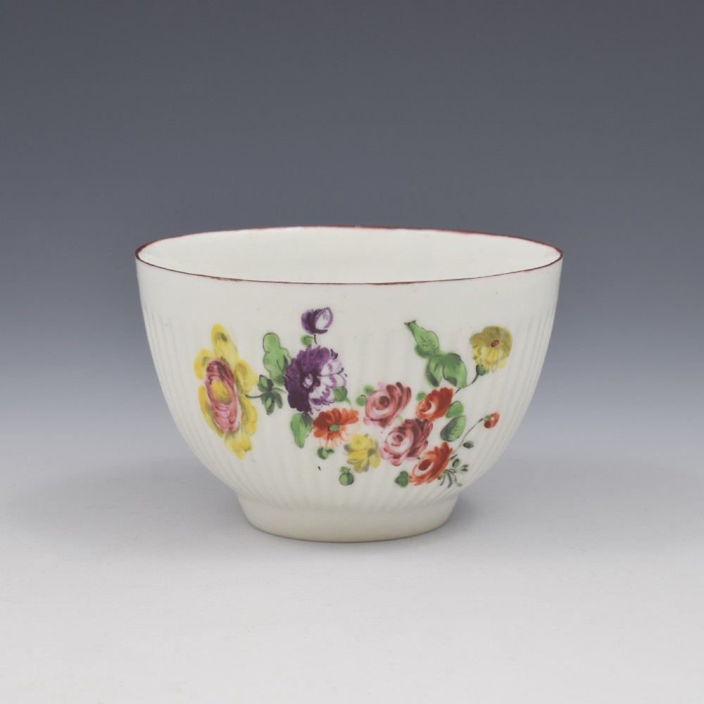Early Derby Porcelain Ribbed Fluted Tea Bowl & Saucer c.1760 View VII