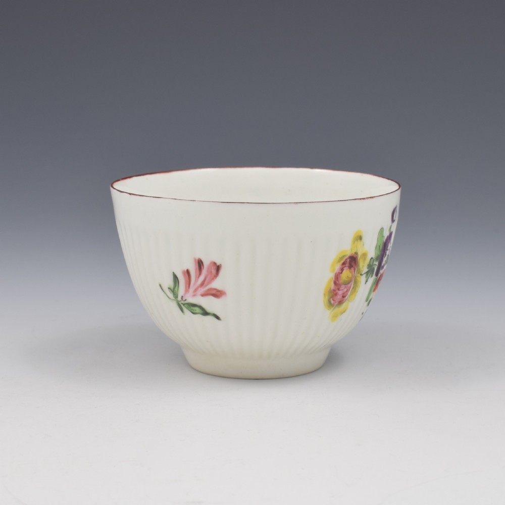 Early Derby Porcelain Ribbed Fluted Tea Bowl & Saucer c.1760 View X