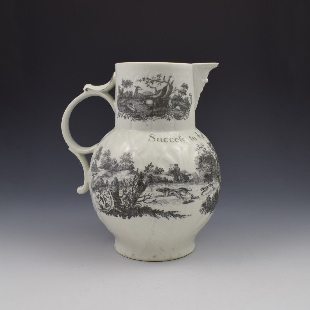 Rare First Period Worcester Porcelain Hancock Printed Mask Jug Success To The Crosby Hunt 