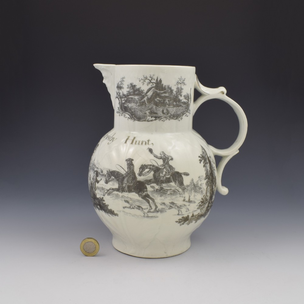 Rare First Period Worcester Porcelain Hancock Printed Mask Jug Success To The Crosby Hunt  View V