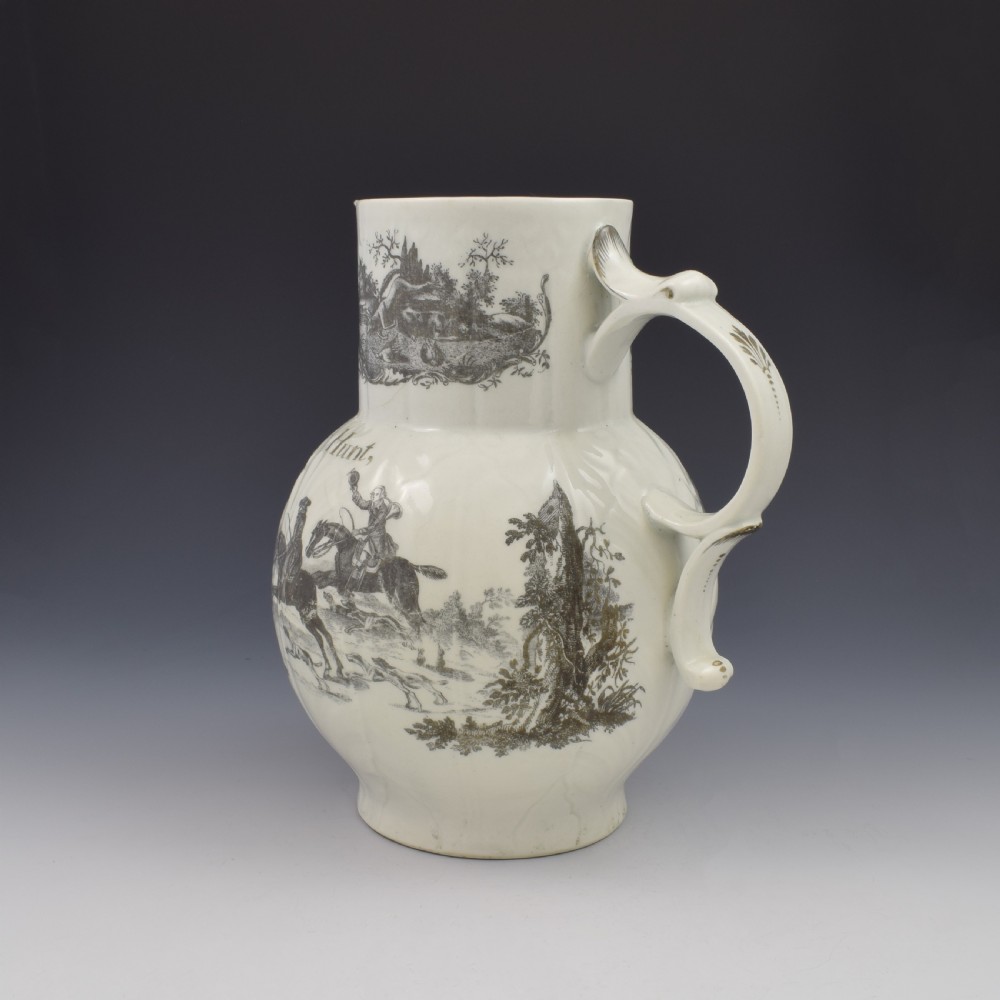 Rare First Period Worcester Porcelain Hancock Printed Mask Jug Success To The Crosby Hunt  View VI