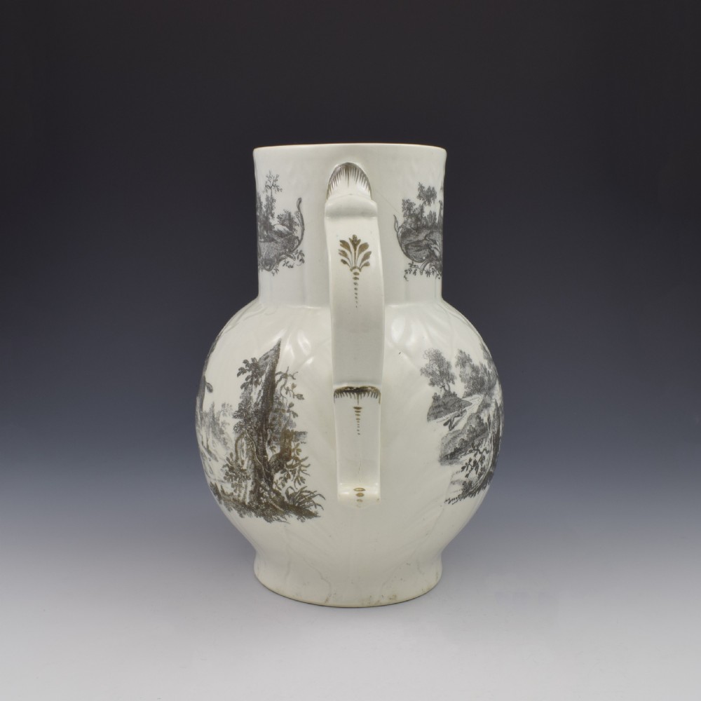 Rare First Period Worcester Porcelain Hancock Printed Mask Jug Success To The Crosby Hunt  View VII