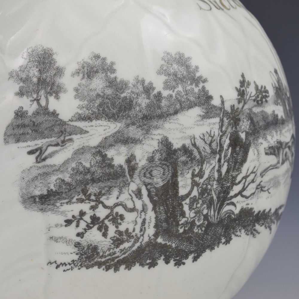 Rare First Period Worcester Porcelain Hancock Printed Mask Jug Success To The Crosby Hunt  View X