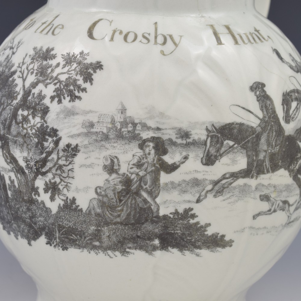 Rare First Period Worcester Porcelain Hancock Printed Mask Jug Success To The Crosby Hunt  View XIII