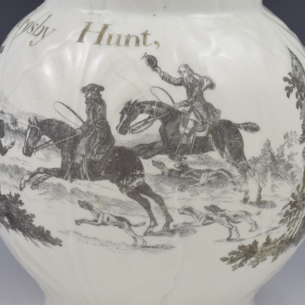 Rare First Period Worcester Porcelain Hancock Printed Mask Jug Success To The Crosby Hunt  View XIV
