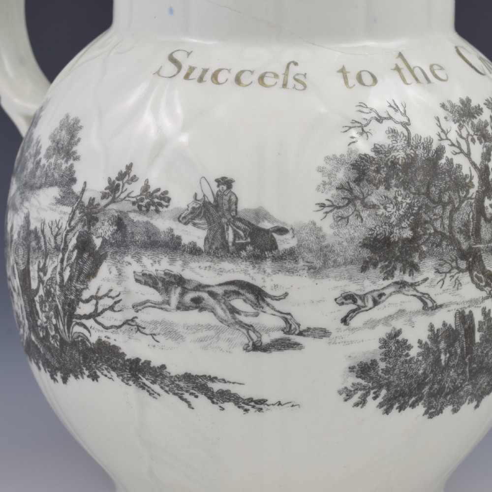 Rare First Period Worcester Porcelain Hancock Printed Mask Jug Success To The Crosby Hunt  View XV