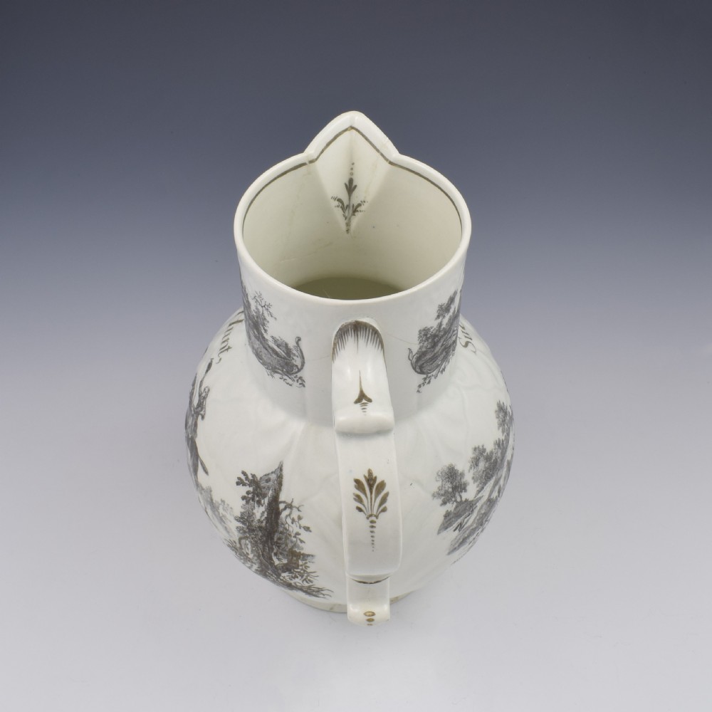 Rare First Period Worcester Porcelain Hancock Printed Mask Jug Success To The Crosby Hunt  View XVII