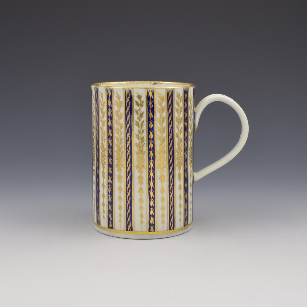 Large First Period Worcester Porcelain Striped Mug / Tankard c.1785