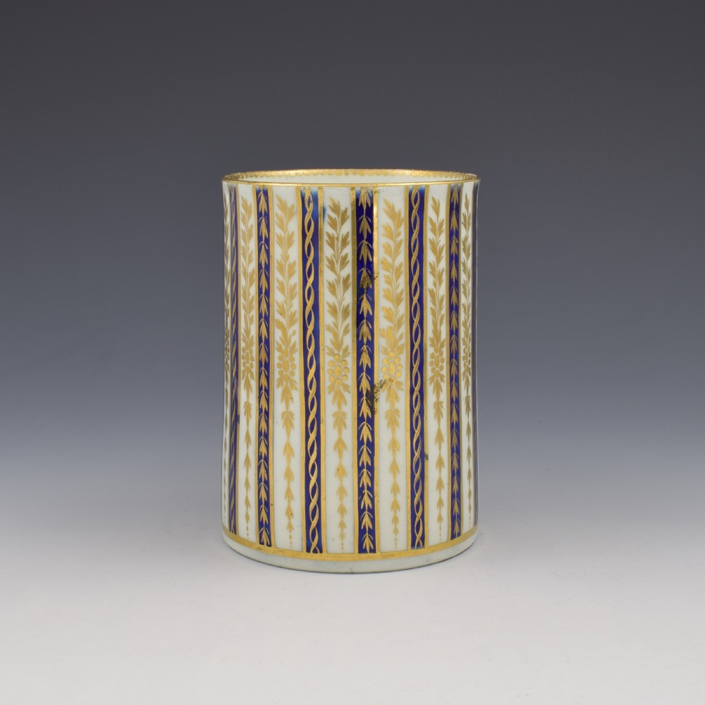 Large First Period Worcester Porcelain Striped Mug / Tankard c.1785 View II