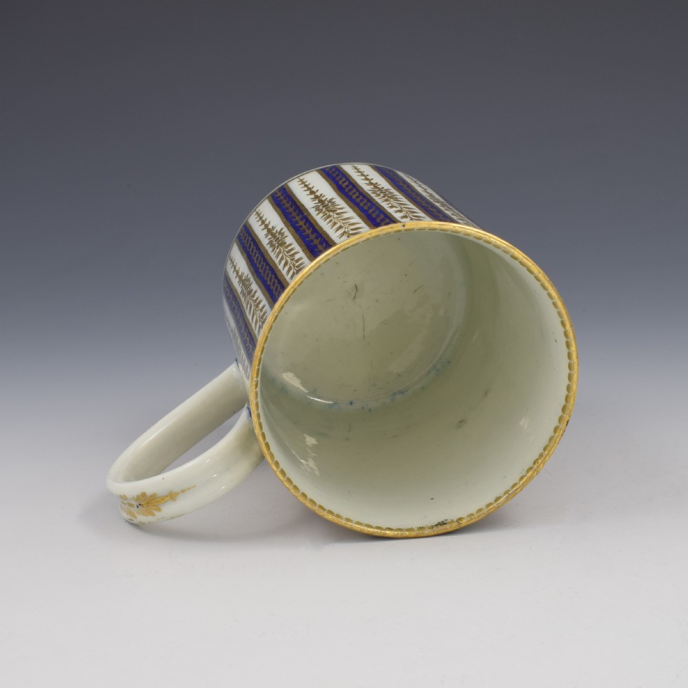 Large First Period Worcester Porcelain Striped Mug / Tankard c.1785 View V