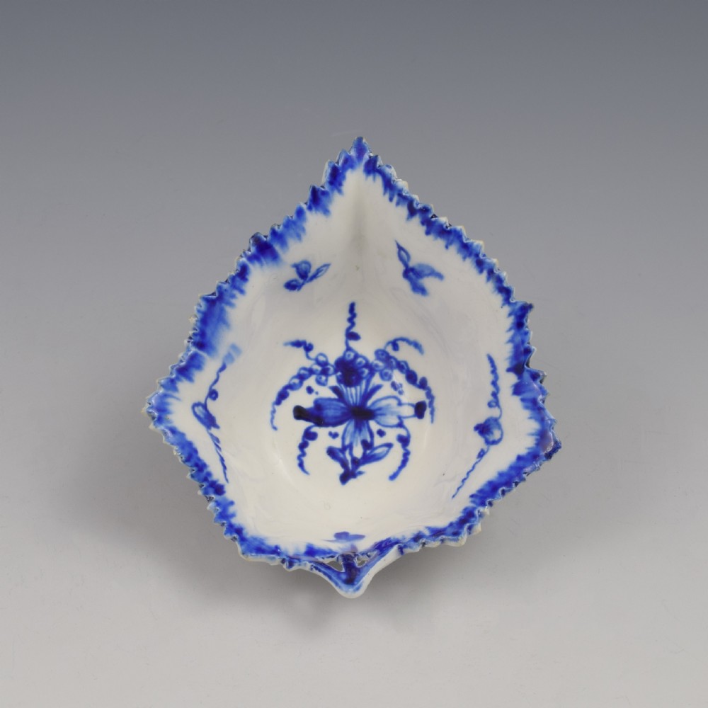 Rare Derby Porcelain Blue & White Vine Leaf Pickle Dish c.1770 View XI