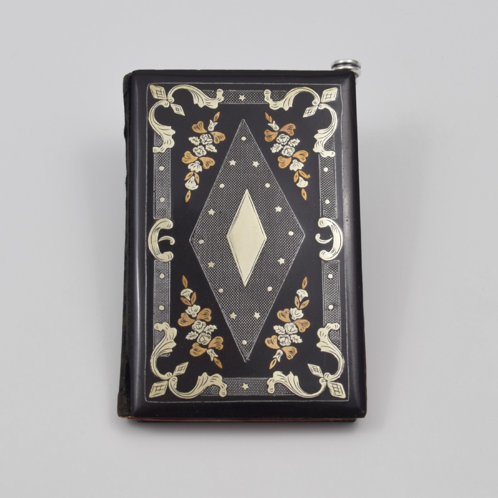 French Lacquered Silver & Gold Inlay Aide Memoire Sampson Mordan Silver & Citrine Pencil