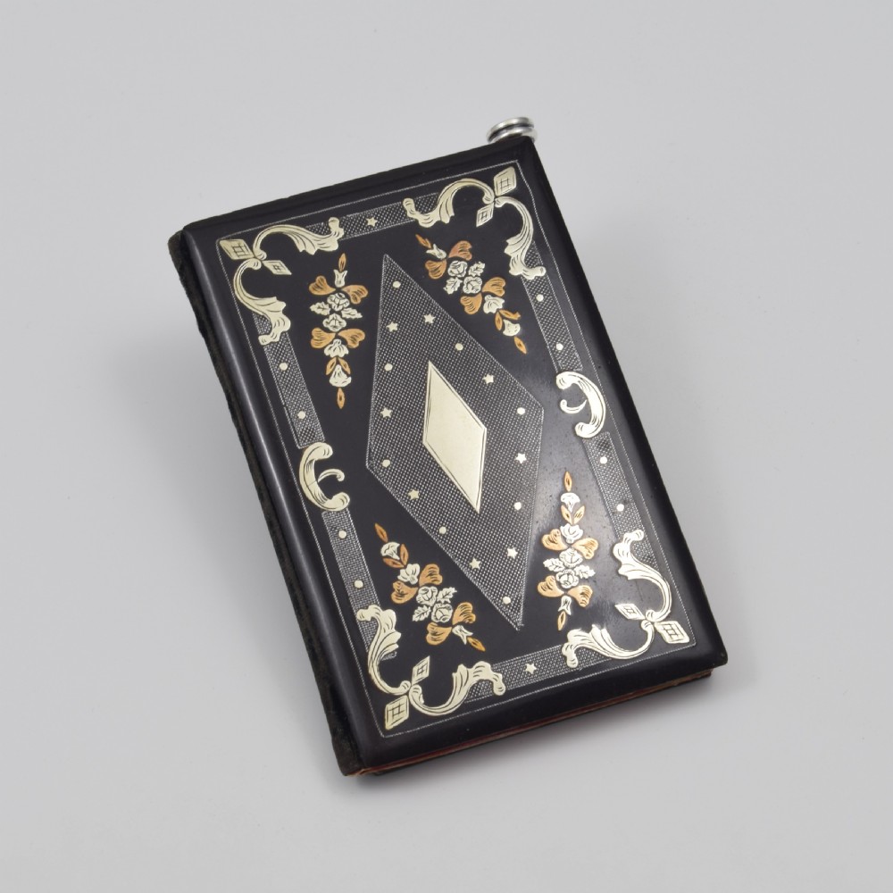 French Lacquered Silver & Gold Inlay Aide Memoire Sampson Mordan Silver & Citrine Pencil View IV