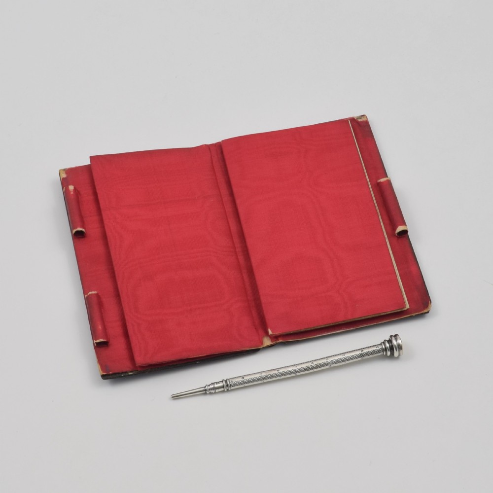 French Lacquered Silver & Gold Inlay Aide Memoire Sampson Mordan Silver & Citrine Pencil View VI