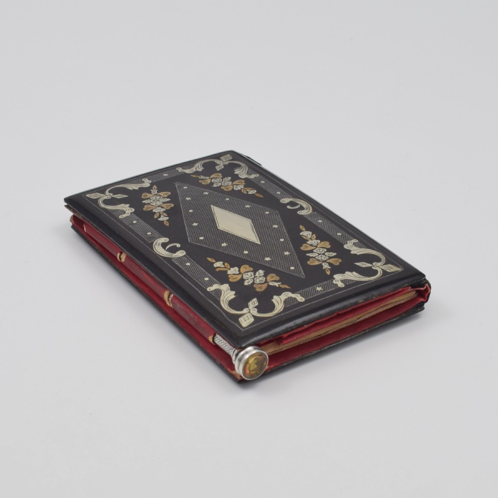 French Lacquered Silver & Gold Inlay Aide Memoire Sampson Mordan Silver & Citrine Pencil View XVII