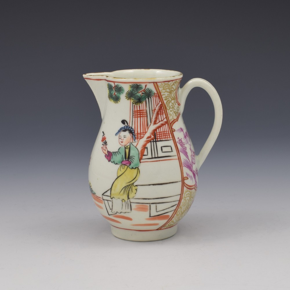 First Period Worcester Porcelain Mandarin Pattern Sparrow Beak Milk Jug c.1775