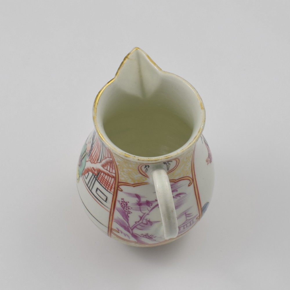 First Period Worcester Porcelain Mandarin Pattern Sparrow Beak Milk Jug c.1775 View X