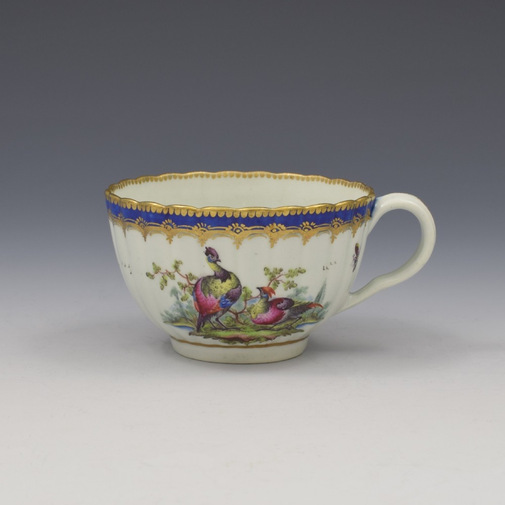 First Period Worcester Porcelain Fancy Birds Fluted Tea Cup c.1785