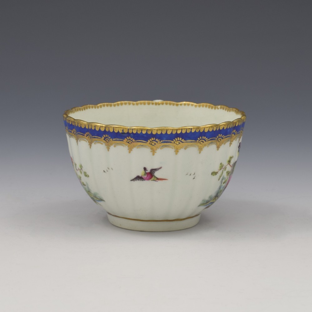 First Period Worcester Porcelain Fancy Birds Fluted Tea Cup c.1785 View II