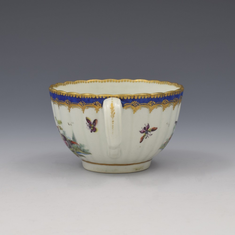 First Period Worcester Porcelain Fancy Birds Fluted Tea Cup c.1785 View IV