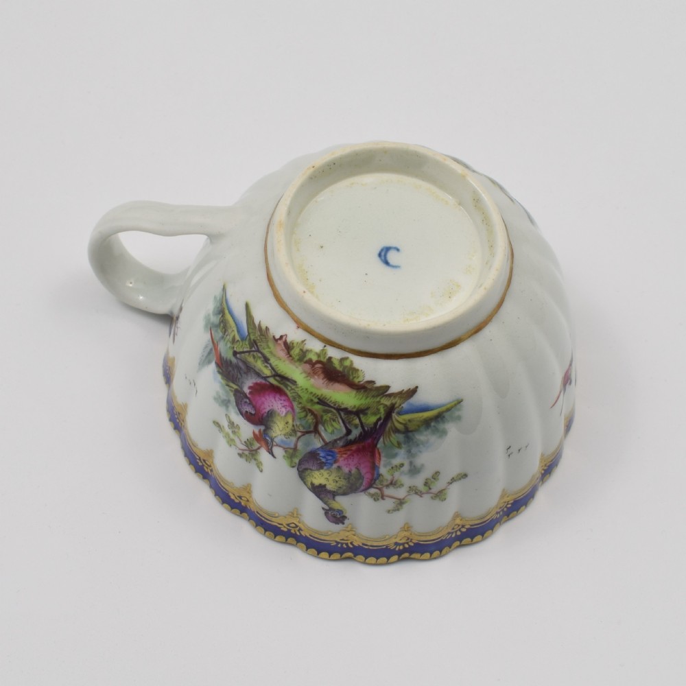 First Period Worcester Porcelain Fancy Birds Fluted Tea Cup c.1785 View VIII