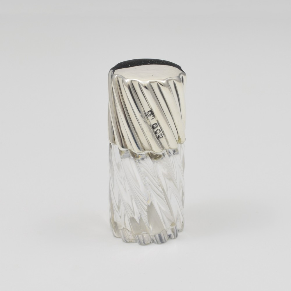 Victorian Spiral Fluted Silver & Cut Glass Scent Perfume Bottle Sampson Mordan & Co. View V