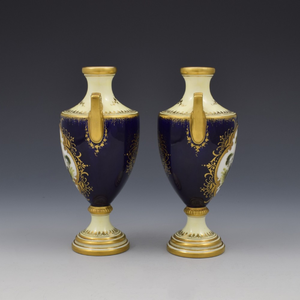 Pair Of Coalport Porcelain Vases Chelsea Birds Artist Signed F. Howard View III