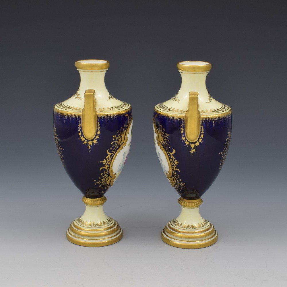 Pair Of Coalport Porcelain Vases Chelsea Birds Artist Signed F. Howard View VI
