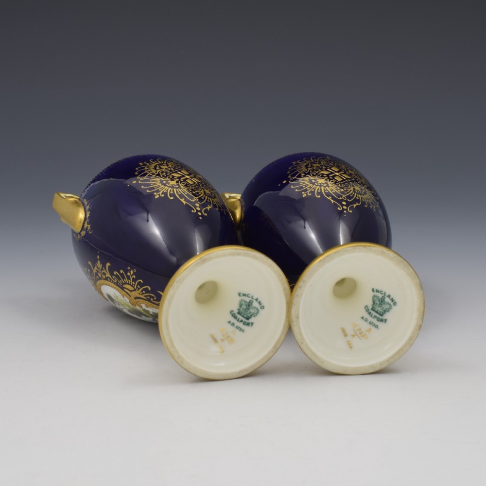 Pair Of Coalport Porcelain Vases Chelsea Birds Artist Signed F. Howard View XII