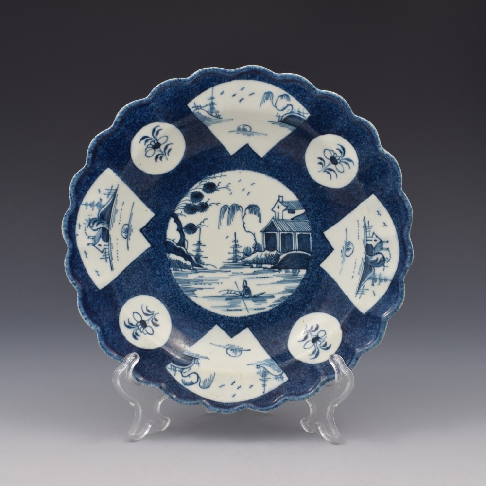 First Period Worcester Porcelain The Fan-Panelled Landscape Dessert Plate c.1770-1780