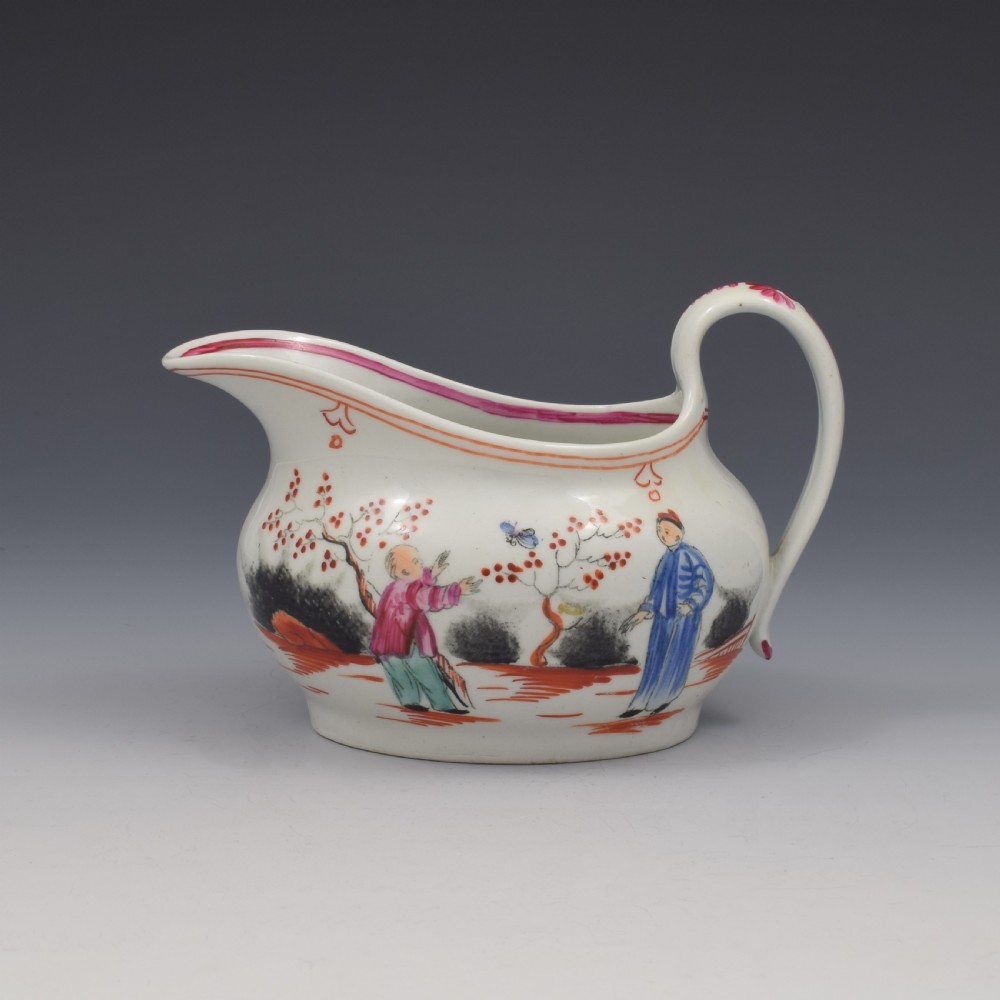 Georgian New Hall Porcelain Cream / Milk Jug Boy & Butterfly Pattern 421 View II