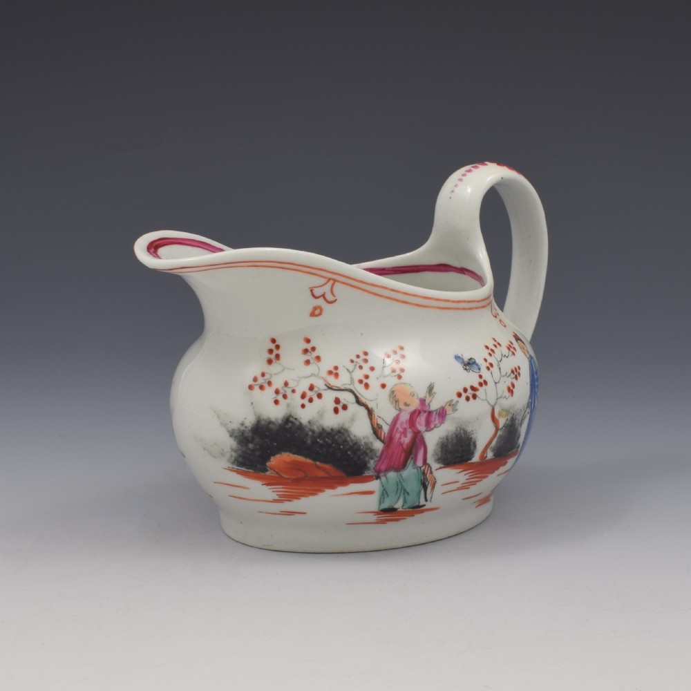 Georgian New Hall Porcelain Cream / Milk Jug Boy & Butterfly Pattern 421 View III