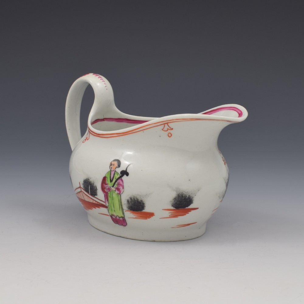 Georgian New Hall Porcelain Cream / Milk Jug Boy & Butterfly Pattern 421 View V