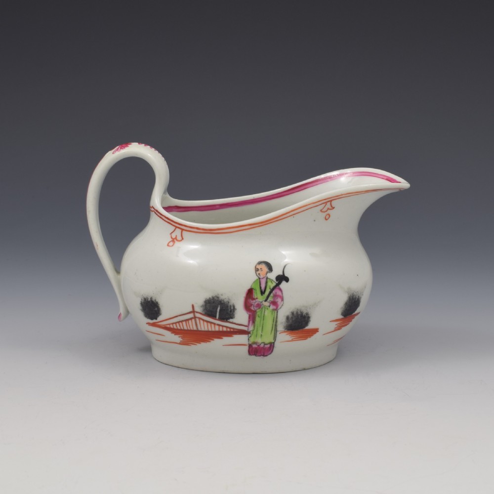 Georgian New Hall Porcelain Cream / Milk Jug Boy & Butterfly Pattern 421 View VI