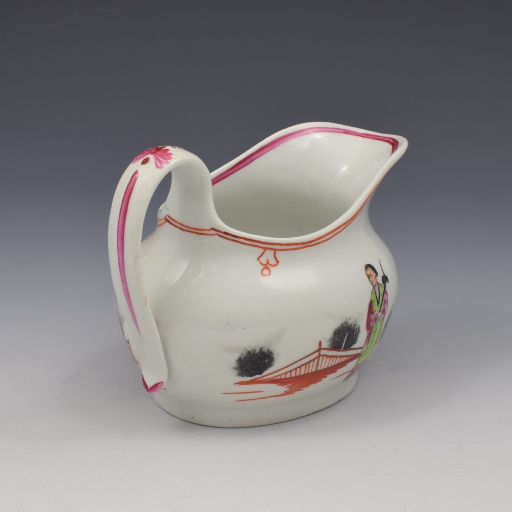 Georgian New Hall Porcelain Cream / Milk Jug Boy & Butterfly Pattern 421 View VII