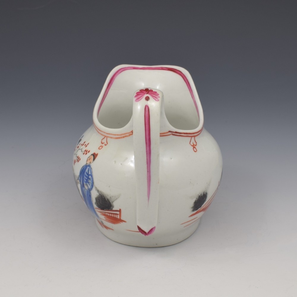 Georgian New Hall Porcelain Cream / Milk Jug Boy & Butterfly Pattern 421 View VIII