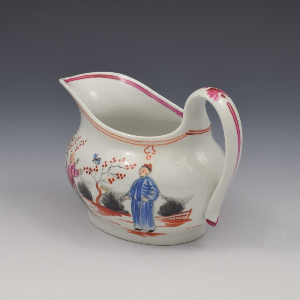 Georgian New Hall Porcelain Cream / Milk Jug Boy & Butterfly Pattern 421 View IX