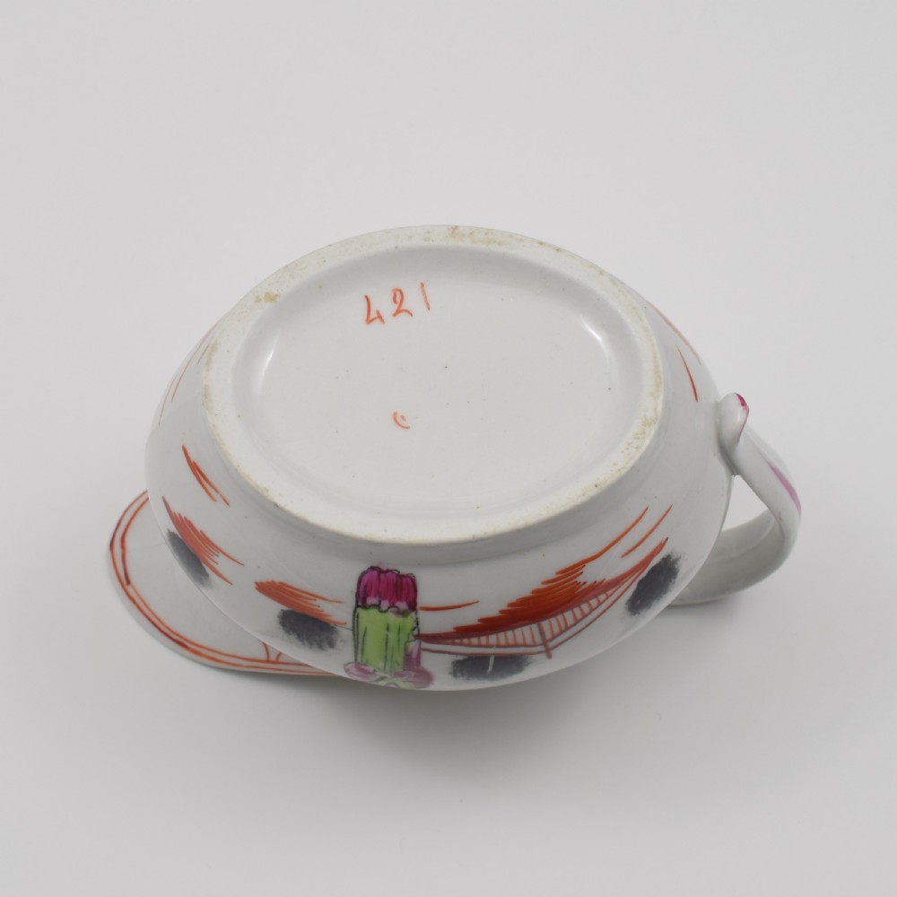 Georgian New Hall Porcelain Cream / Milk Jug Boy & Butterfly Pattern 421 View X