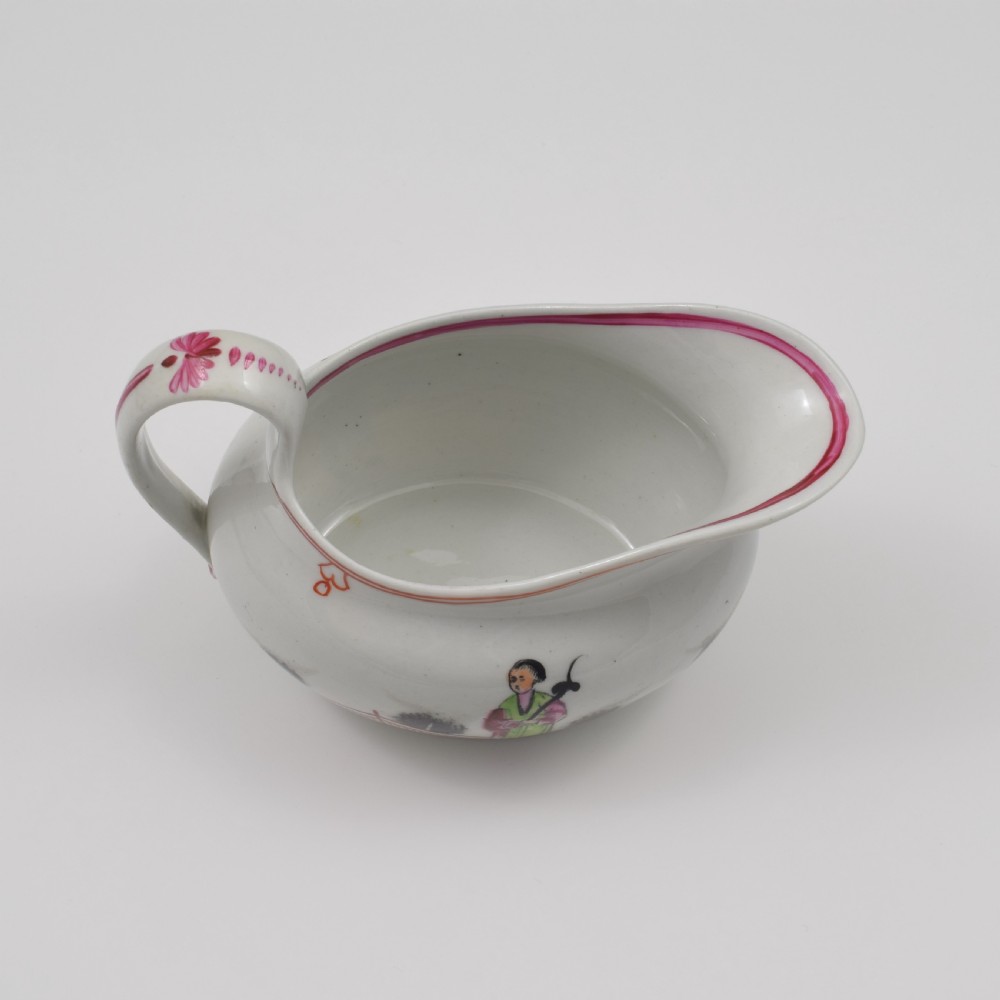 Georgian New Hall Porcelain Cream / Milk Jug Boy & Butterfly Pattern 421 View XII