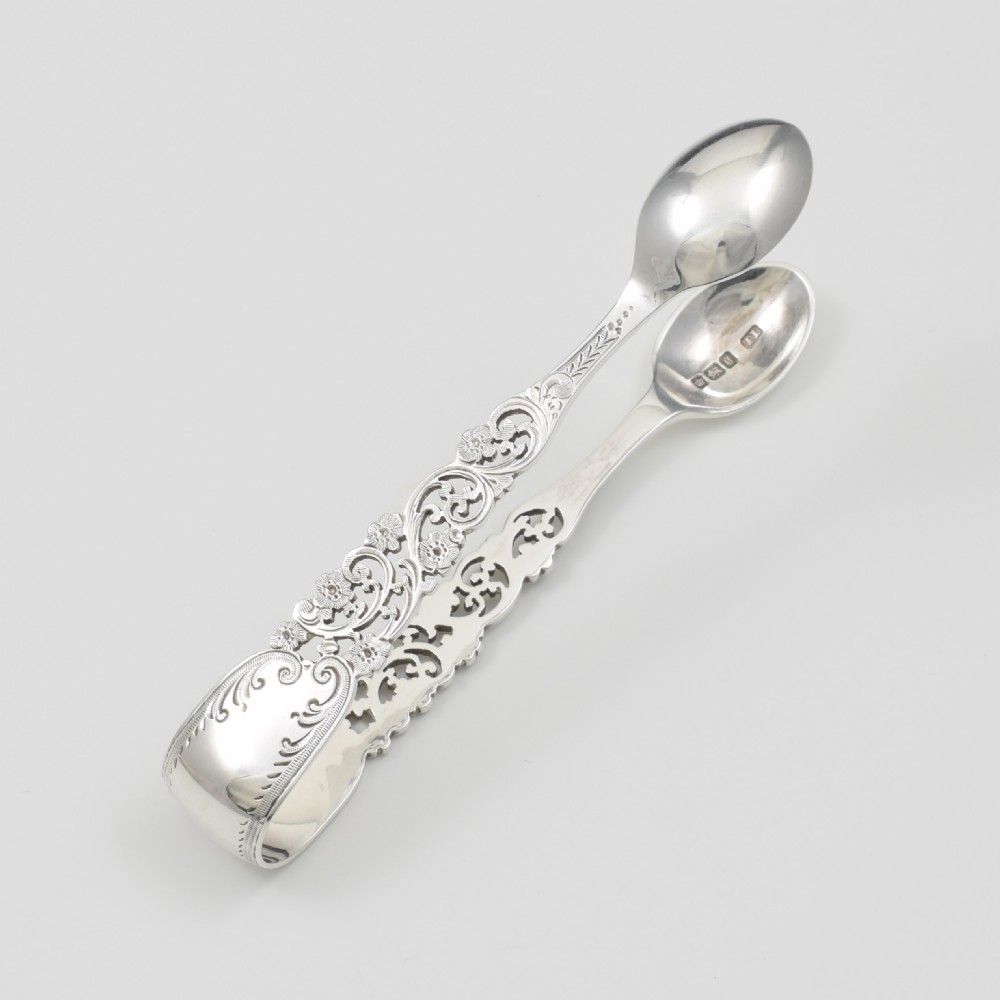 Fine & Pretty Pair Of Victorian Art Nouveau Pierced Silver Sugar Tongs View III
