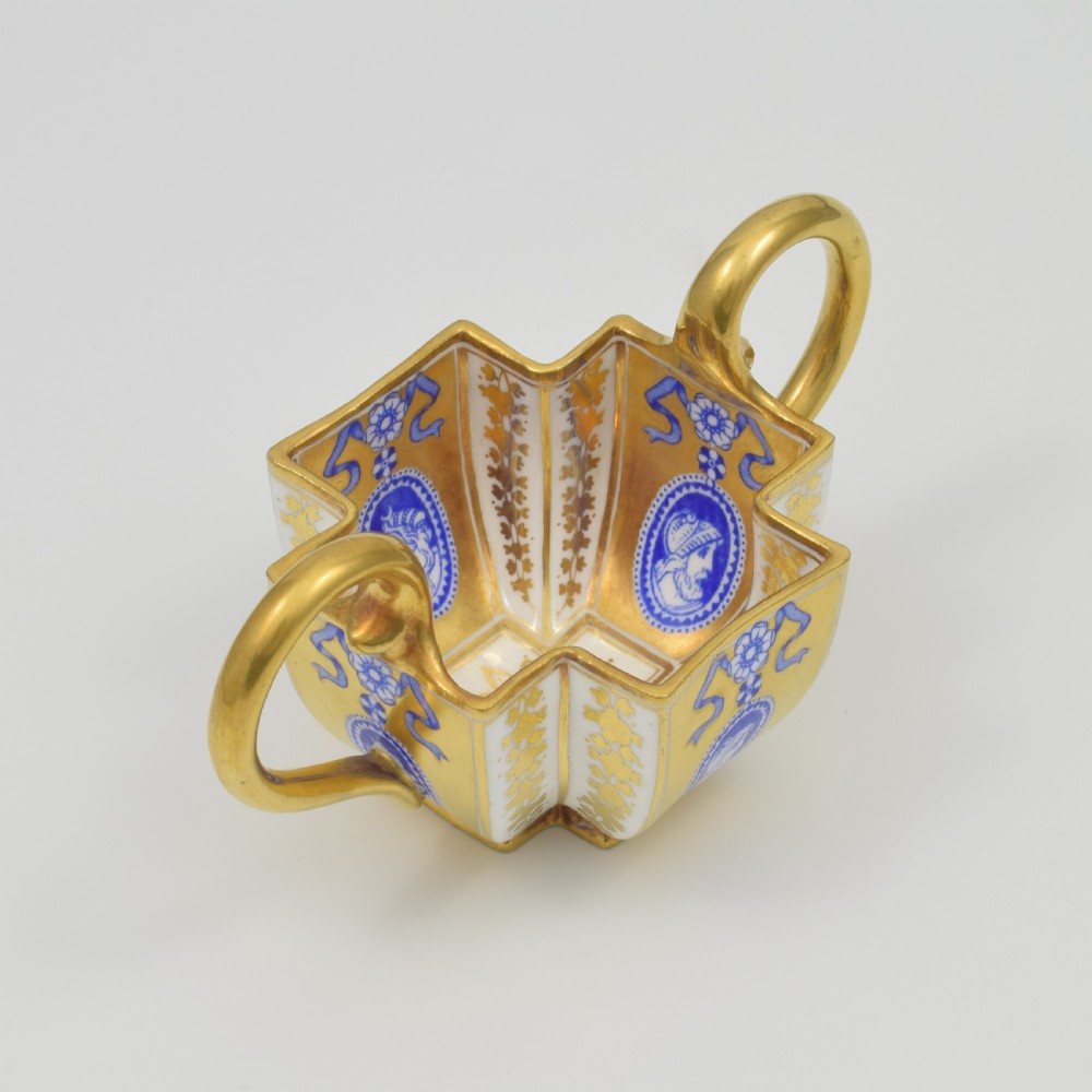 Unusual Coalport Porcelain Small Quatrefoil Sugar Bowl Gilt & Cameo Pattern A4846 c.1885 View VIII