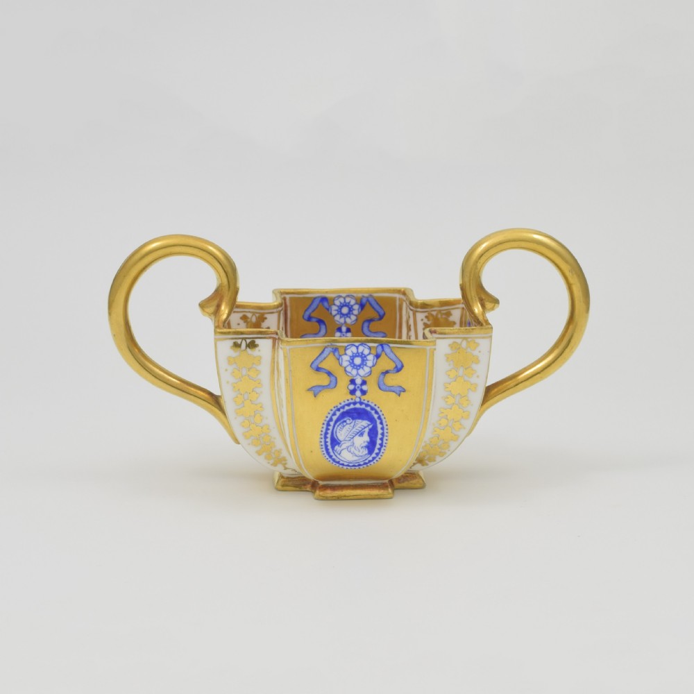 Unusual Coalport Porcelain Small Quatrefoil Sugar Bowl Gilt & Cameo Pattern A4846 c.1885 View IX