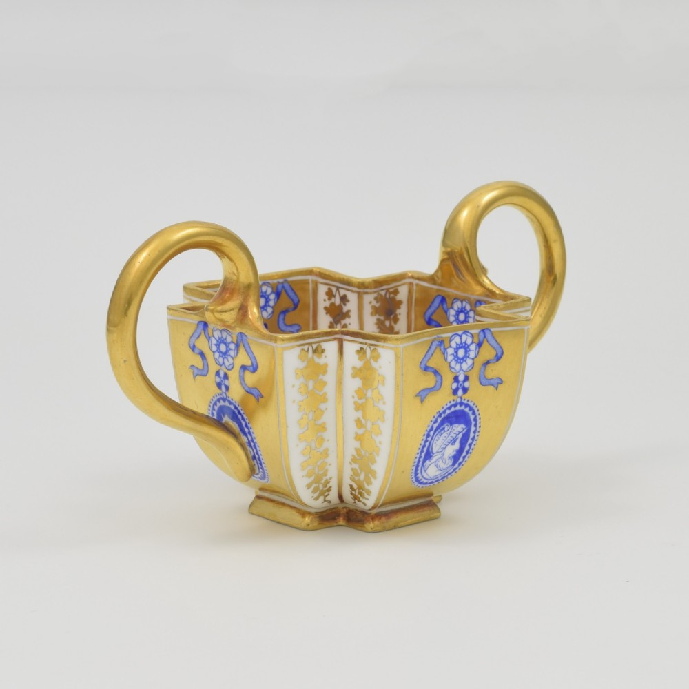 Unusual Coalport Porcelain Small Quatrefoil Sugar Bowl Gilt & Cameo Pattern A4846 c.1885 View X